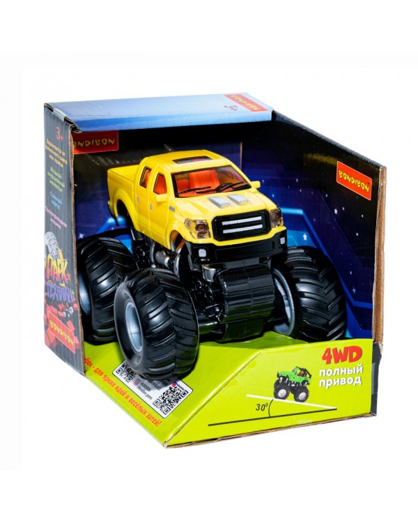 Инерционный джип 4WD со светящимся в темноте корпусом. Парк техники, жёлтый