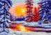 Роспись по холсту. Зимний закат у реки