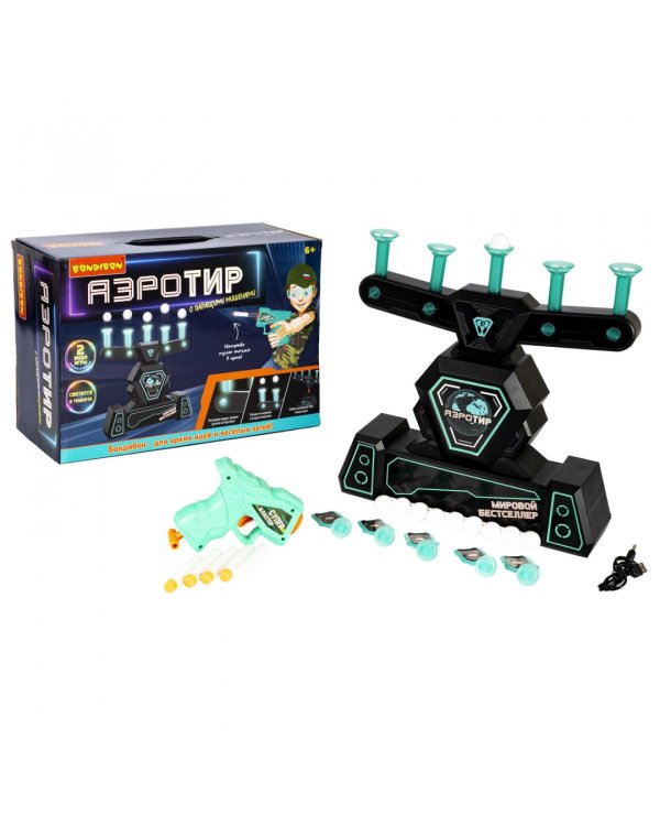 Аэротир с парящими шариками, 5 мишеней, синяя подсветка, один бластер