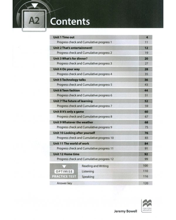 Optimise Updated A2. Workbook with Answer Key and Online Workbook