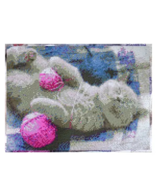 Алмазная мозаика. Котенок с клубком, 30x40 см