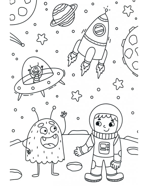 Раскраска Космические приключения, А4