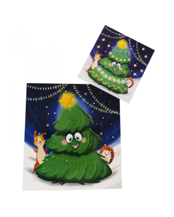 Аппликация нитями. Шнуровка с пайетками. Снегурочка и елочка