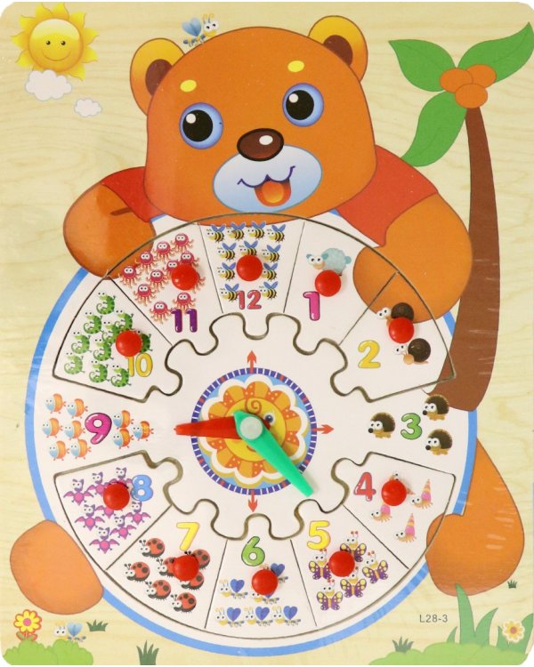 Деревянный пазл-часы. Медвежонок