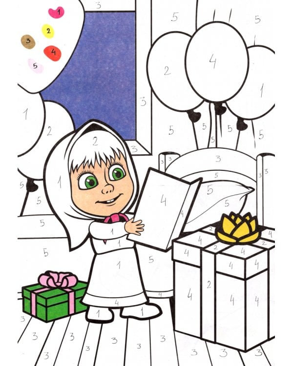 Раскраска по номерам. Маша и медведь. Учим цифры и раскрашиваем