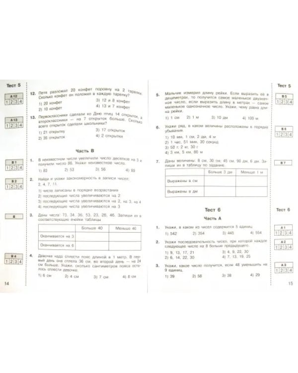Математика 2 класс. Итоговые тесты. ФГОС