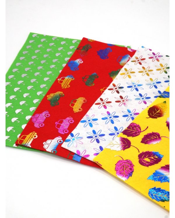 Фетр цветной с тиснением фольгой. Ассорти №3", 4 листа, 4 цвета