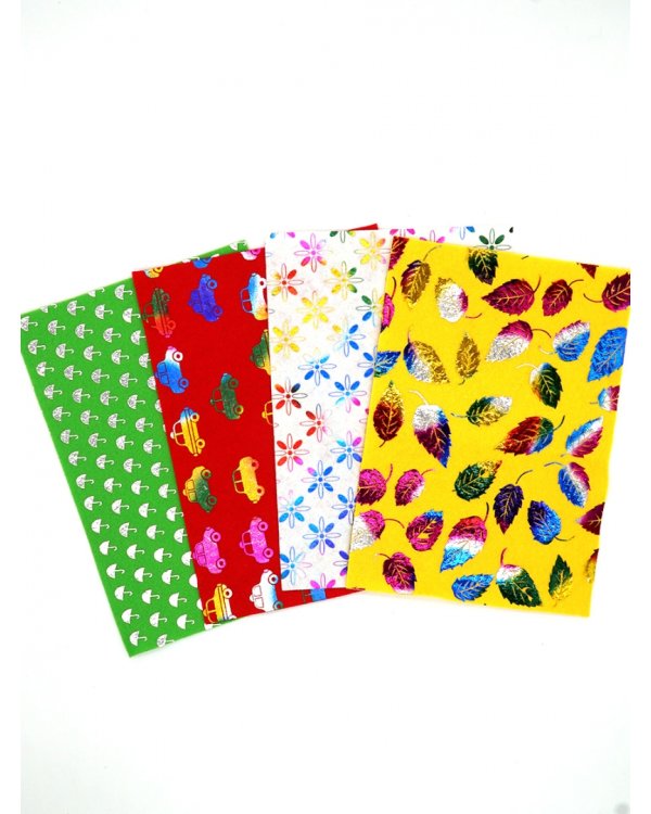 Фетр цветной с тиснением фольгой. Ассорти №3", 4 листа, 4 цвета