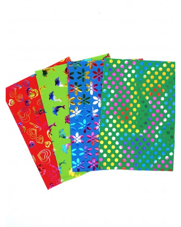 Фетр цветной с тиснением фольгой. Ассорти №4, 4 листа, 4 цвета