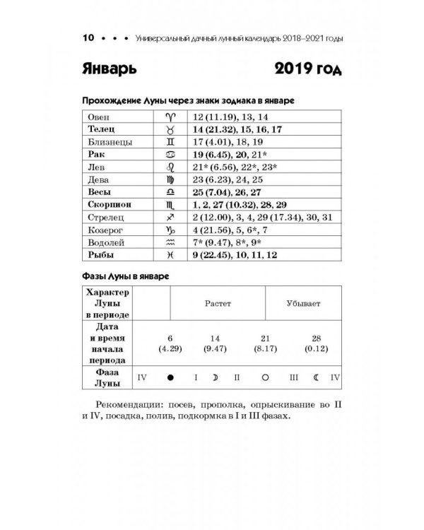 Универсальный дачный лунный календарь 2018-2021 г.