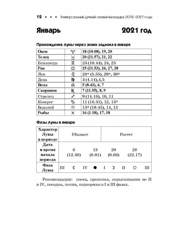 Универсальный дачный лунный календарь 2018-2021 г.