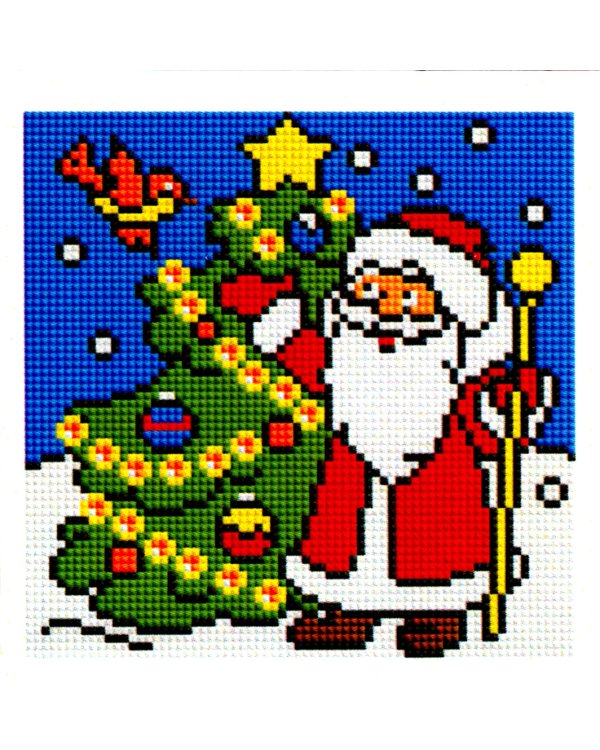 Алмазная мозаика. Дед Мороз у елки