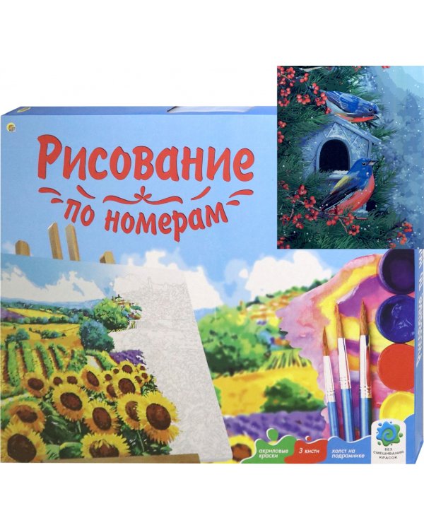 Холст с красками. Красивые зимние птицы