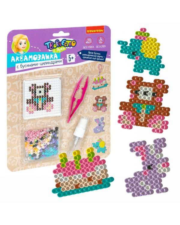 Аквамозаика с бусинами-цилиндрами. У мишки День Рождения