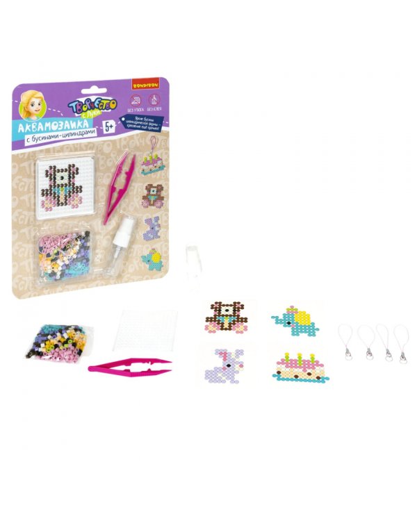 Аквамозаика с бусинами-цилиндрами. У мишки День Рождения