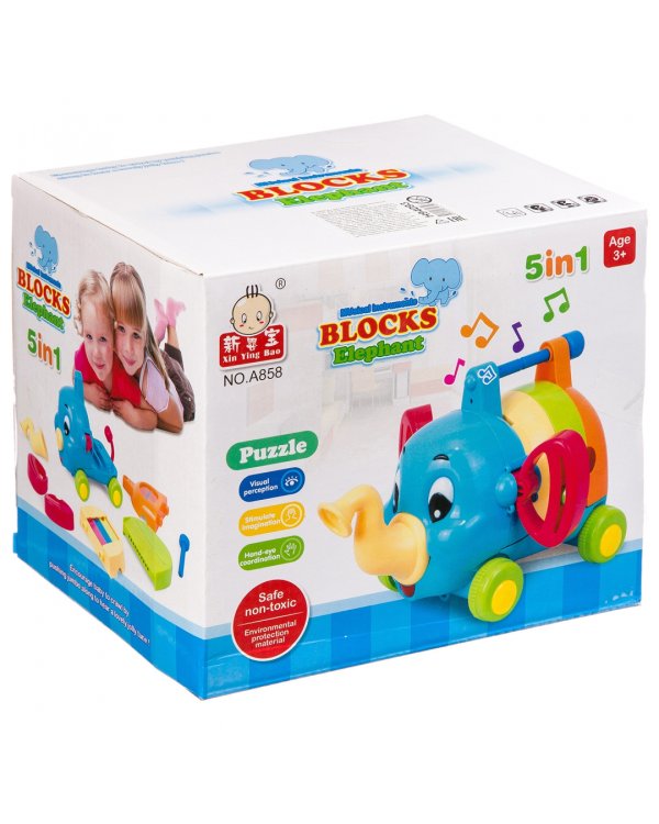 Каталка-конструктор 5 в 1. Музыкальный слон