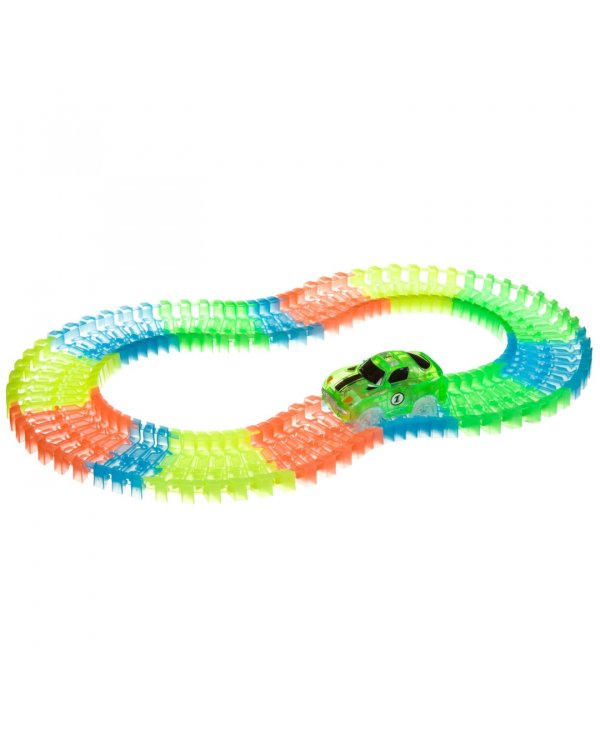 Гибкий автотрек со светящейся трассой и машинкой. Ночная трасса, 80 деталей