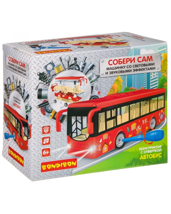 Конструктор с отверткой. Автобус красный