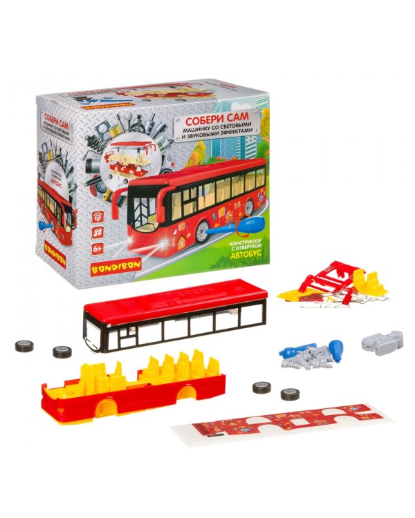 Конструктор с отверткой. Автобус красный