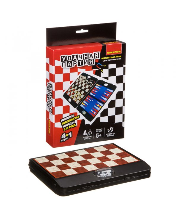 4 игры в 1. Удачная партия. Шахматы, шашки, нарды, 5 в ряд