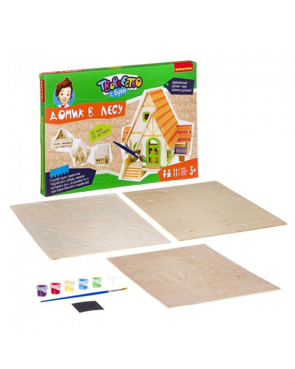 Деревянный 3D пазл Домик в лесу 20 деталей
