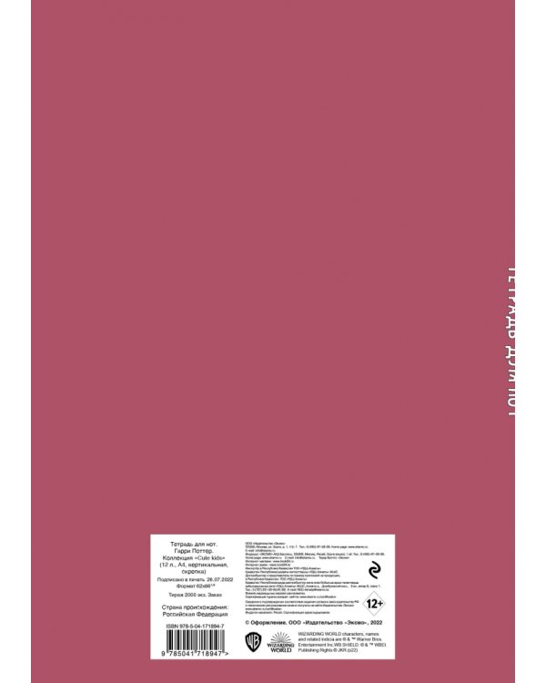 Тетрадь для нот. Гарри Поттер. Коллекция Cute kids, 12 листов, А4, вертикальная