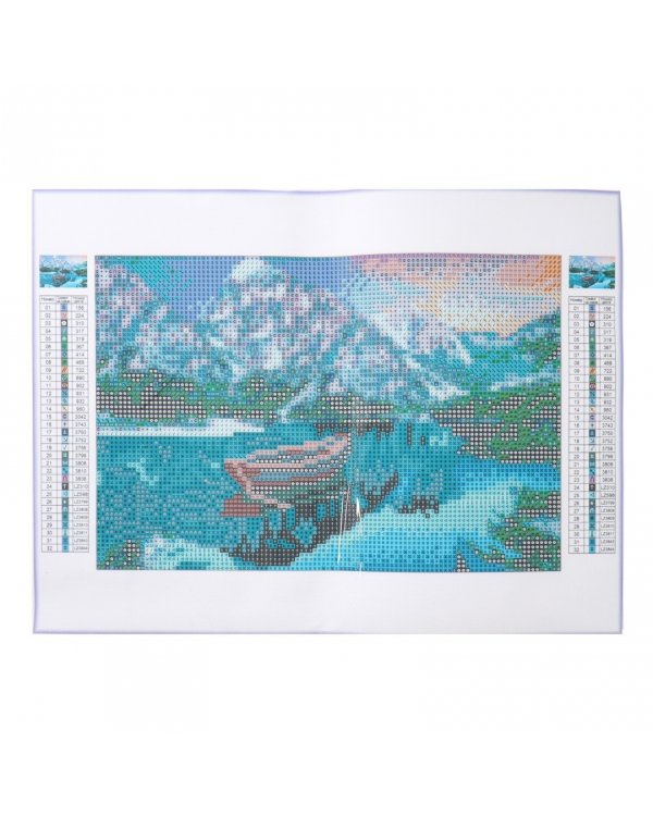 Алмазная мозаика с полным заполнением Лодка в горах