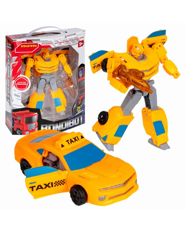 Трансформер 2 в 1 робот-автомобиль, жёлтое такси