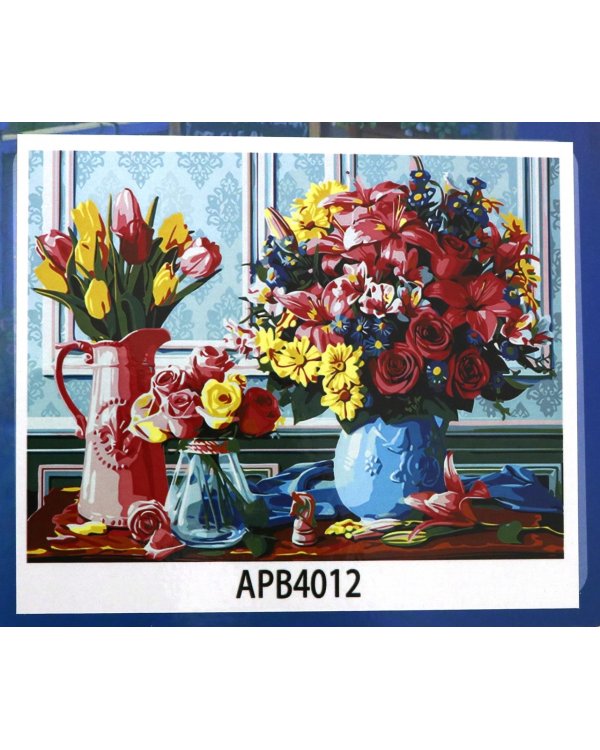 Рисование по номерам. Три букета в вазах, холст 40х50 см