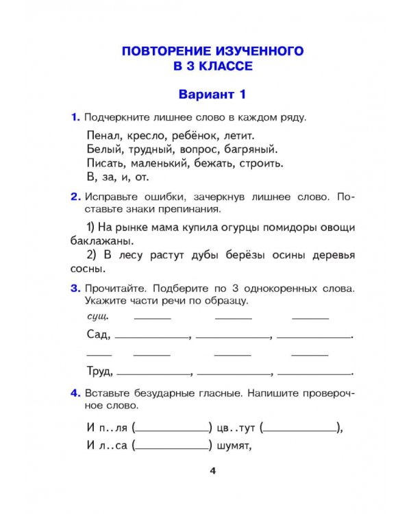 Русский язык. 4 класс. Готовые самостоятельные работы