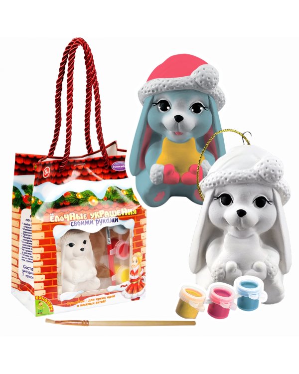 Елочные украшения своими руками. Зайчик, роспись по керамике