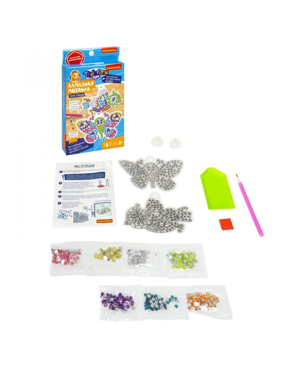 Алмазная мозаика блестящая. Бабочка и птичка, наклейки на окно