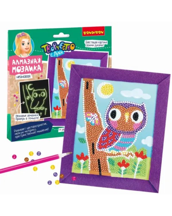 Алмазная мозаика неоновая. Совушка