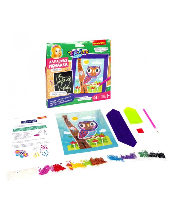 Алмазная мозаика неоновая. Совушка