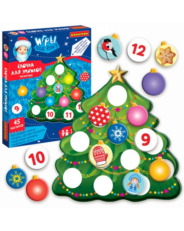 Магнитная игра Елочка для умников, 45 магнитов