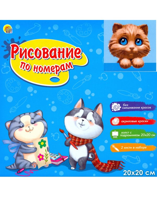 Холст с красками для рисования по номерам. Маленький любопытный котик