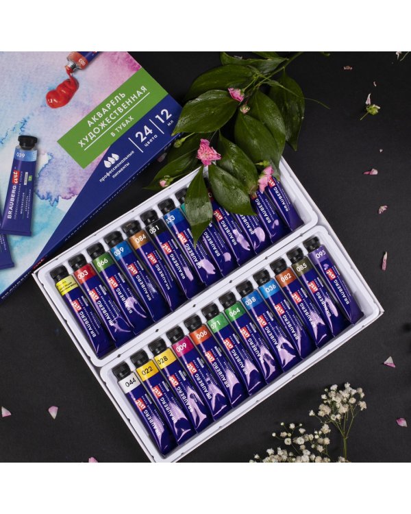 Акварель художественная, 24 цвета, в тубах