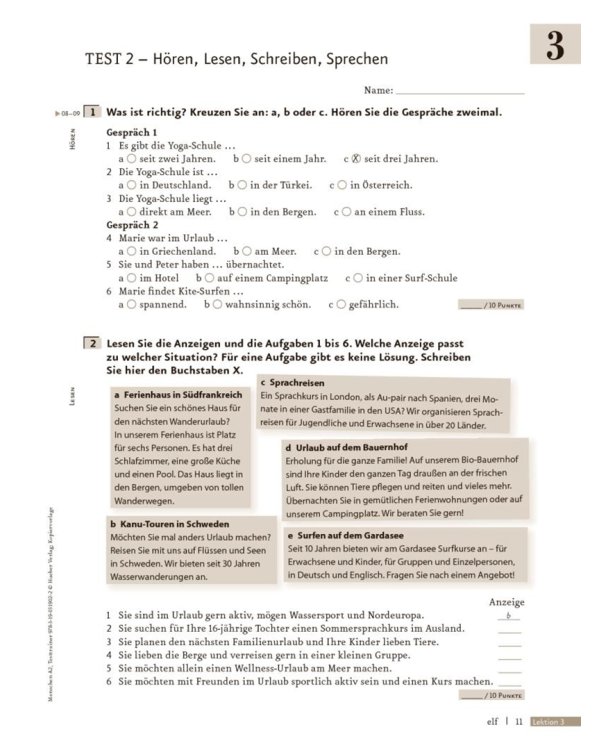 Menschen A2. Testtrainer mit Audio-CD. Kopiervorlage. Deutsch als Fremdsprache