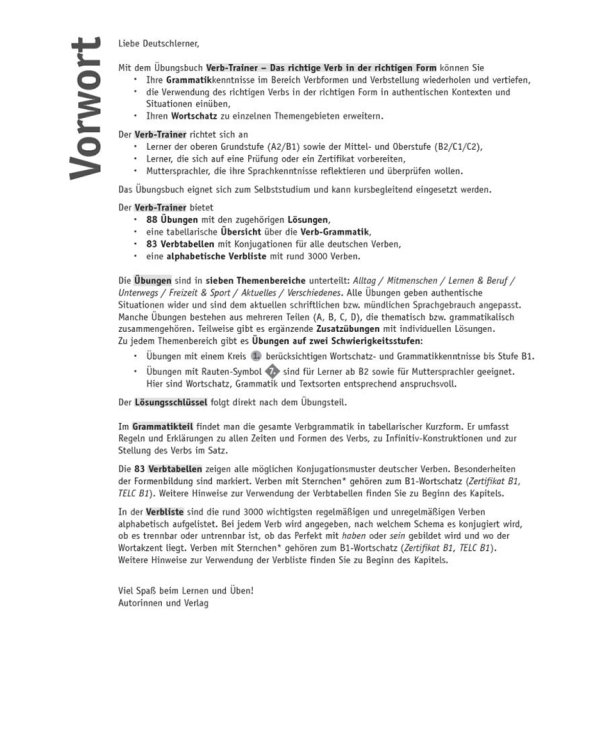 Deutsch üben. Verb-Trainer. Das richtige Verb in der richtigen Form