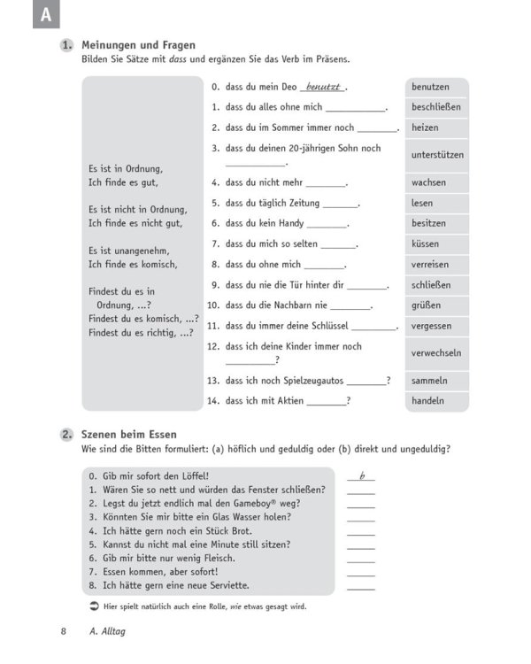 Deutsch üben. Verb-Trainer. Das richtige Verb in der richtigen Form