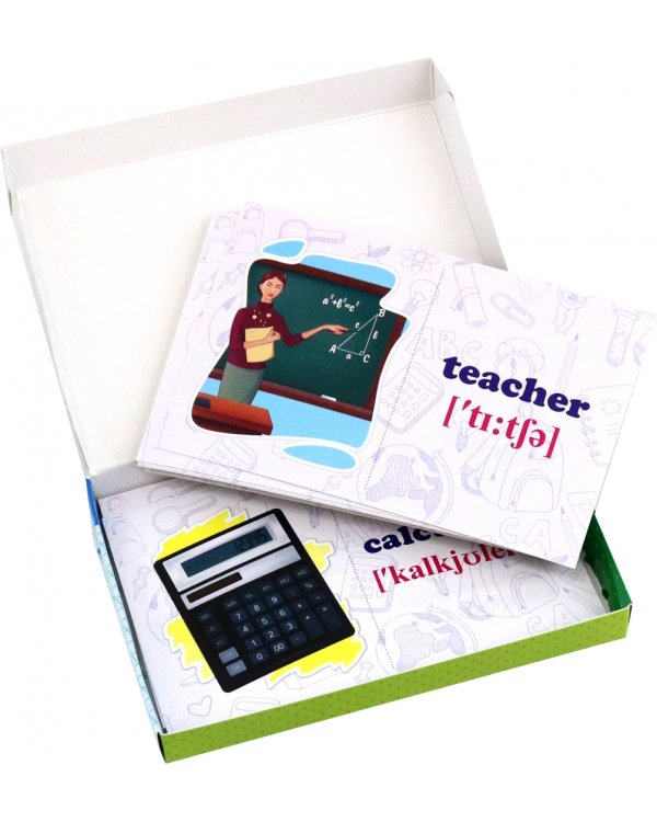 Английский язык. Школа. Школьные принадлежности. 36 предметных карточек, инструкция с играми