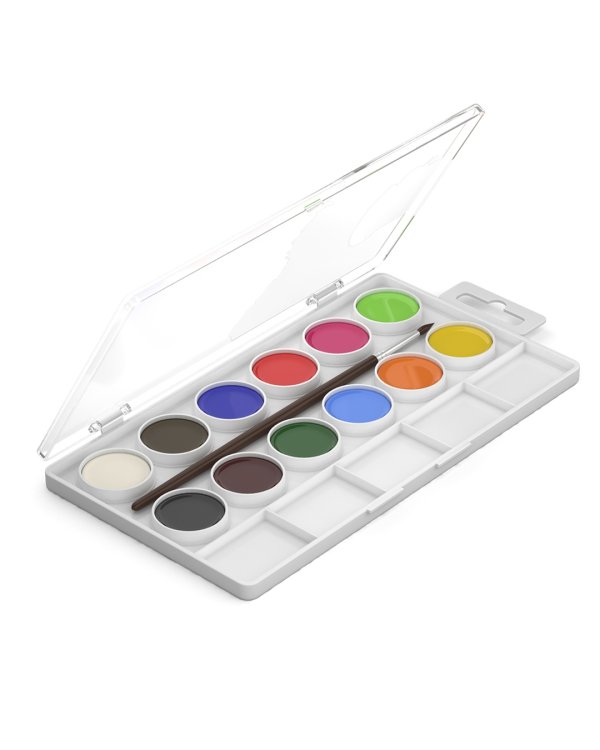 Краски акварельные, 12 цветов, с палитрой и кистью