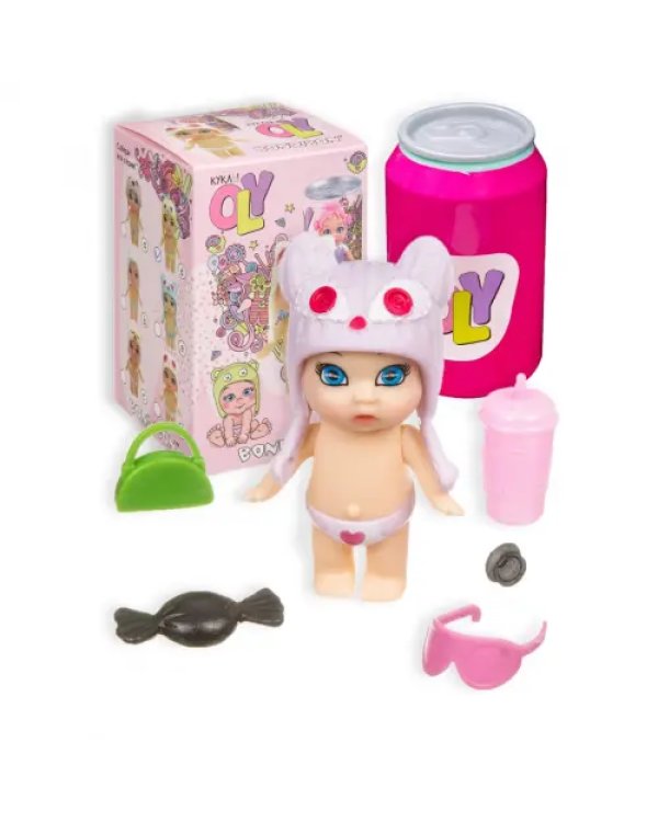 Куколка OLY в шапочке-ушанке с животным и аксессуарами в банке