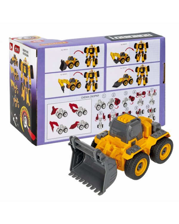 Трансформер-конструктор Bondibot 2 в 1. Колёсный бульдозер-робот (с отверткой)