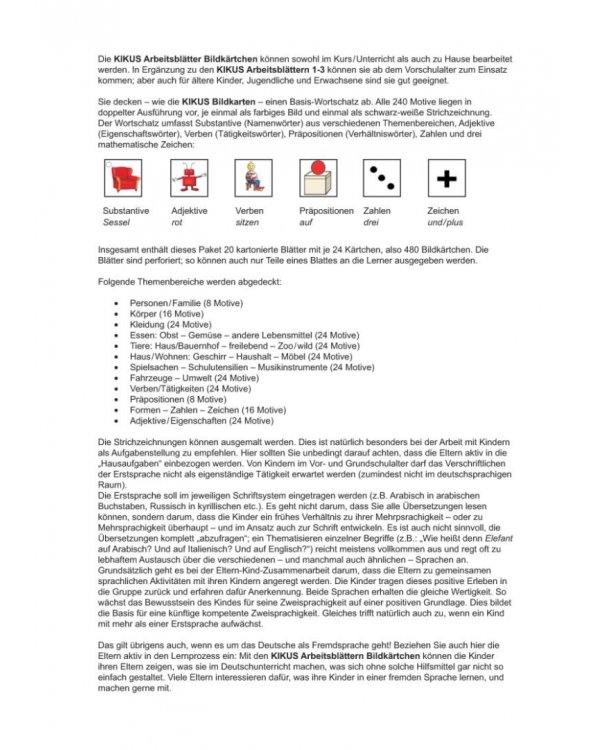 Kikus Deutsch. Arbeitsblätter Bildkärtchen zur Bearbeitung und Wiederholung des Wortschatzes
