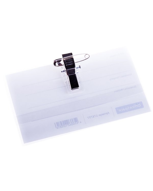 Бейдж горизонтальный с клипсой и булавкой, 57*90