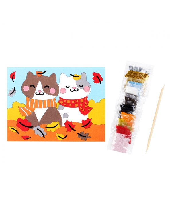 Аппликация из песка и блесток Котики, с раскраской