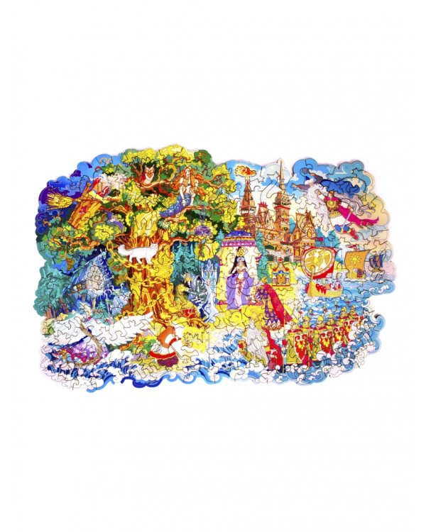 Деревянный пазл с двухслойной крышкой Сказки Пушкина, 160 деталей