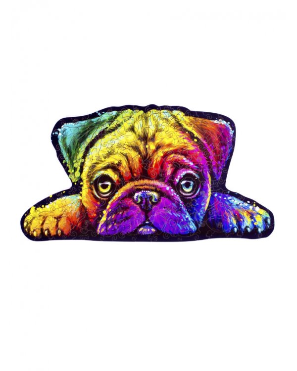 Деревянный пазл с двухслойной крышкой Мопс, 160 деталей