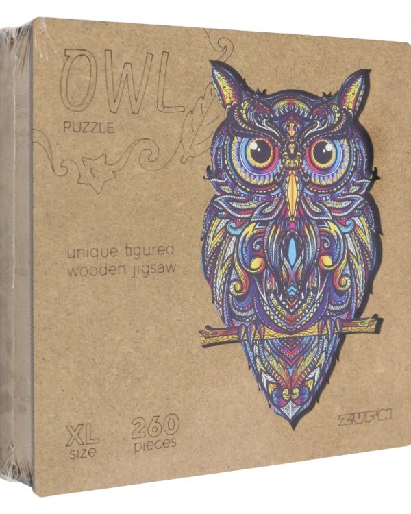 Деревянный пазл с двухслойной крышкой Сова, 260 деталей